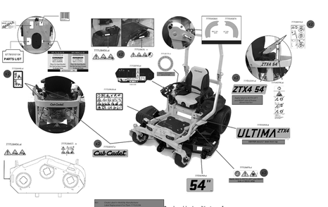 Label Map Diagram and Parts List for ZTX4-54KH (47ASAAA7010)(2022) Cub Cadet Lawn Tractor